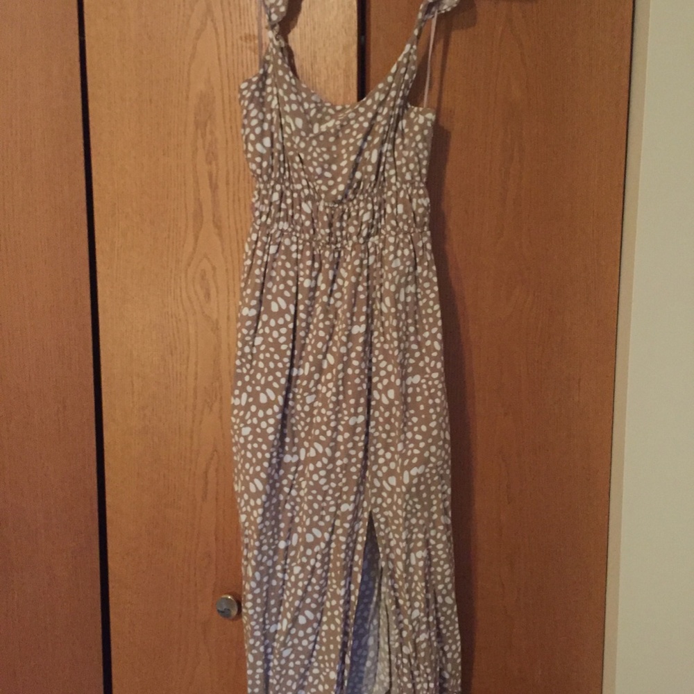 Taupe Polka Dot Strap Dress Size Small